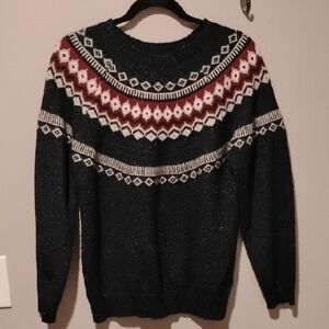 Weatherproof Black and Red Patterned Crewneck Sweater